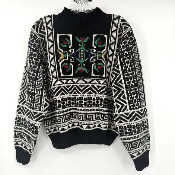 Vintage Demetre Sweater Womens L Acrylic Mock Neck Ski Retro Geometric 70's 80's - Picture 1 of 9